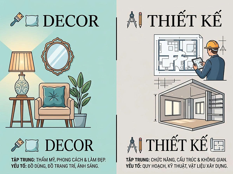 Sự khác biệt giữa decor và thiết kế nội thất