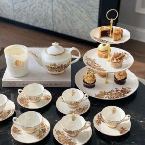 Bộ ấm chén trà và kệ bánh sứ xương Imperial Hoa Cúc