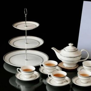 Bộ ấm trà và kệ bánh sứ xương Imperial Bạch Kim