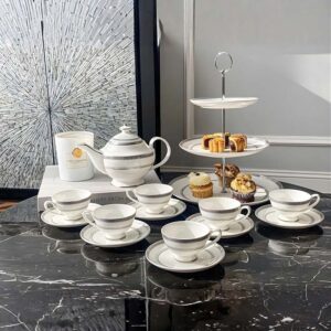 Bộ ấm trà và kệ bánh sứ xương Imperial Bạch Kim