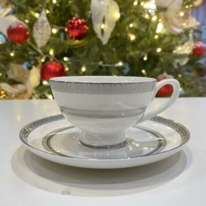 Bộ ấm trà và kệ bánh sứ xương Imperial Bạch Kim