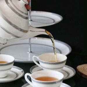 Bộ ấm trà và kệ bánh sứ xương Imperial Bạch Kim