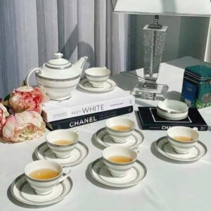 Bộ ấm trà và kệ bánh sứ xương Imperial Bạch Kim