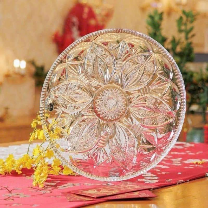 dia-pha-le-bohemia-hoa-van-mai-34cm (1) Đĩa pha lê Bohemia hoa văn mài 34cm