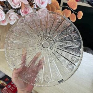 Đĩa pha lê Bohemia hoa văn mài 34cm