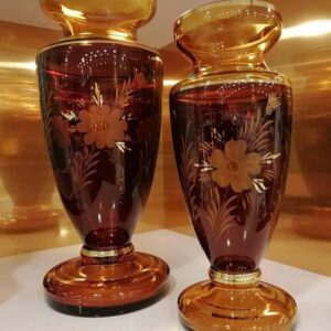Lọ hoa pha lê Tiệp Khắc màu hổ phách