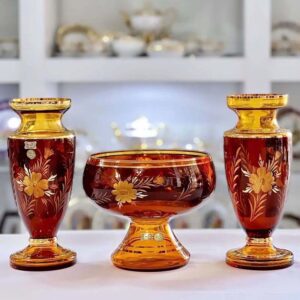 Lọ hoa pha lê Tiệp Khắc màu hổ phách