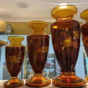 Lọ hoa pha lê Tiệp Khắc màu hổ phách