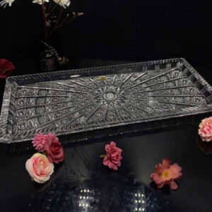 Set 3 thố pha lê mài Bohemia + đĩa chữ nhật 40x17cm