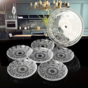 Set 7 đĩa thủy tinh họa tiết mài handmade Irris DE