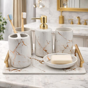 Set nhà tắm vân đá Marble 6 món