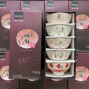 Bộ 5 bát gốm sứ vẽ tay Nagoya Nhật Bản