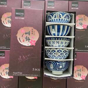 Bộ 5 bát gốm sứ vẽ tay Nagoya Nhật Bản