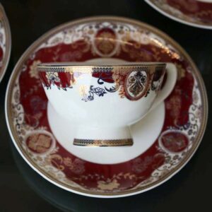 Bộ ấm chén trà và kệ bánh sứ xương Imperial đỏ