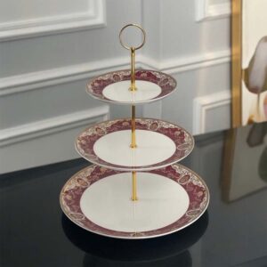 Bộ ấm chén trà và kệ bánh sứ xương Imperial đỏ