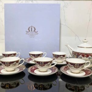 Bộ ấm chén trà và kệ bánh sứ xương Imperial đỏ