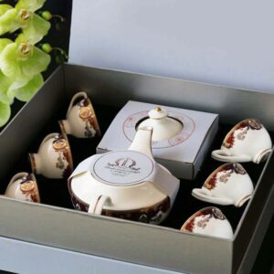 Bộ ấm chén trà và kệ bánh sứ xương Imperial đỏ