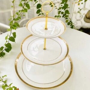 Bộ ấm chén trà và kệ bánh sứ xương Imperial viền vàng