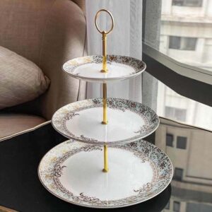 Bộ ấm chén trà và kệ bánh sứ xương Imperial xanh ngọc dây vàng