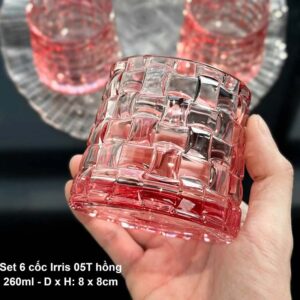 Set 6 cốc thủy tinh pha lê màu Irris Bossa Jar đế rộng
