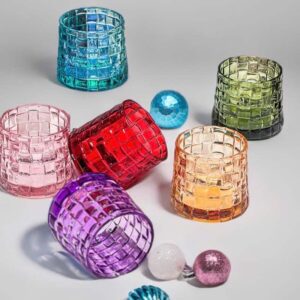Set 6 cốc thủy tinh pha lê màu Irris Bossa Jar đế rộng
