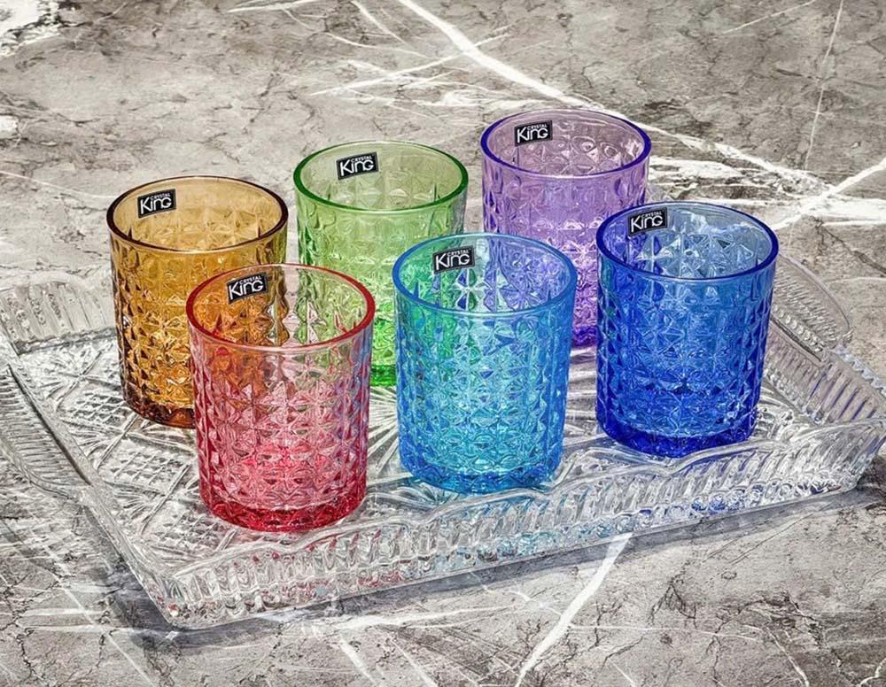 Set 6 cốc thủy tinh pha lê màu King Crystal Diamond 280ml